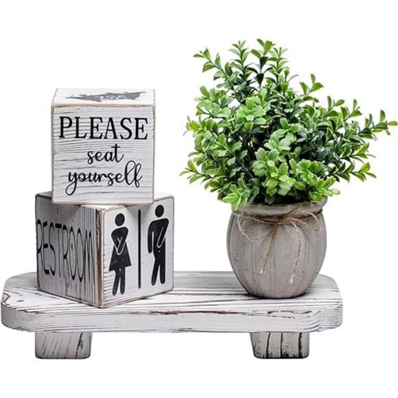 Farmhouse Funny Bathroom Decor Signs, (Bathroom Block + Plant + Tray) - Picture 7 of 7